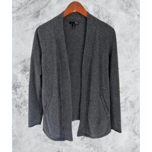 Aqua 100% Cashmere Open Front Dark Gray Cardigan Sweater With Pockets